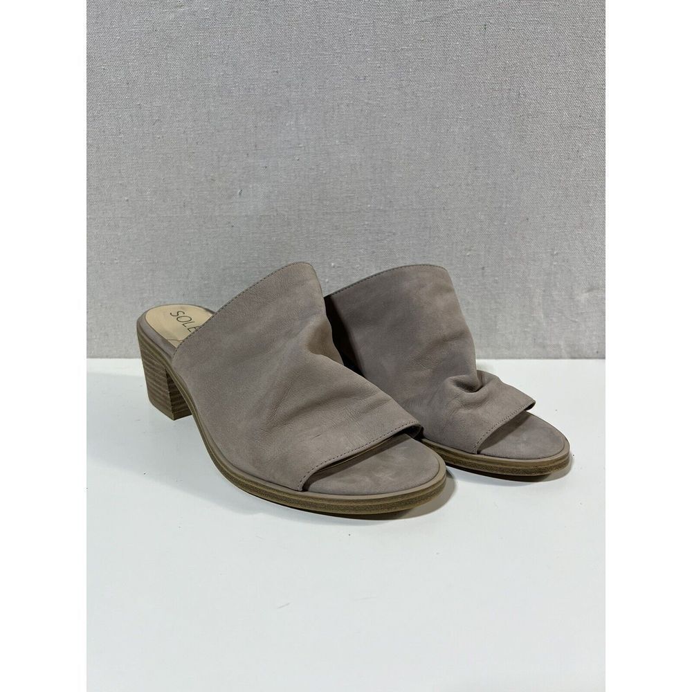 Sole Society Block Heel Tan Peep Toe Mules Sz. 6.5